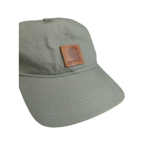 Carhartt Strapback Baseball Cap Green One Size Adjustable Leather Patch Cotton - Picture 2 of 5
